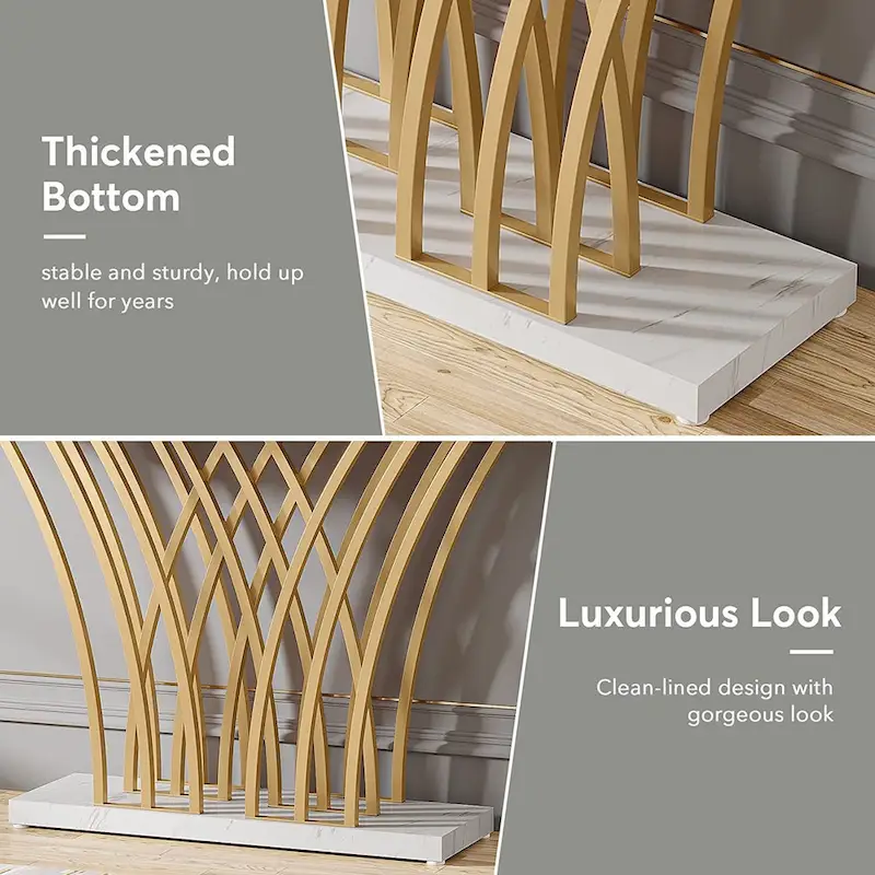 59 Inches Console Table,Gold and White Faux Marble Entryway Table