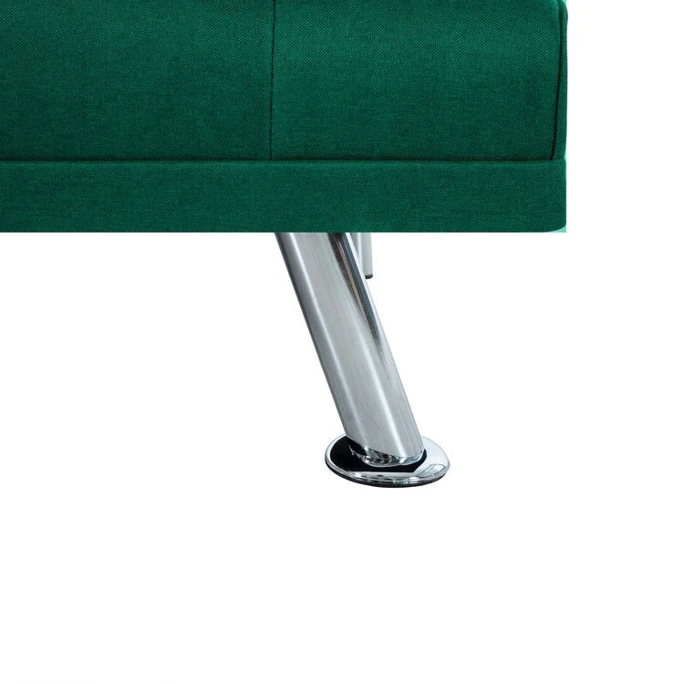 Futon Sofa Bed Couch with Armrest & Cupholders, Faux Leather Sofa Bed Couch Convertible Folding Reclining Small Couch