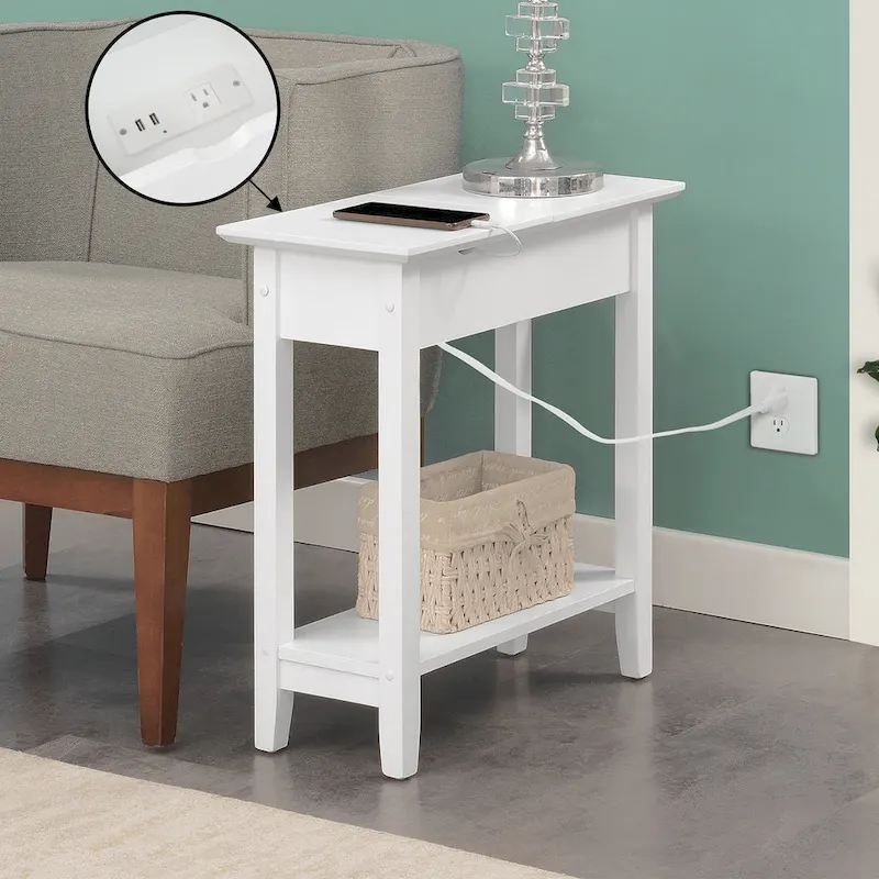 Flip Top End Table with Charging Station and Shelf