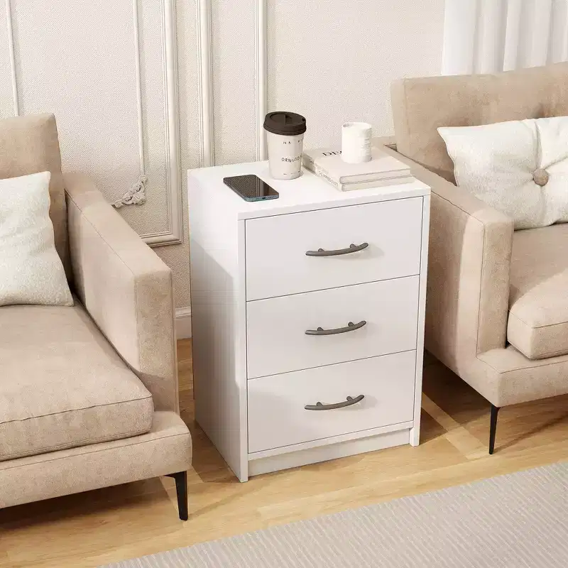 Costway 1/2 PCS 3-Drawer Nightstand Modern Bedside Table with Storage Anti-Toppling Kit for Bedroom White
