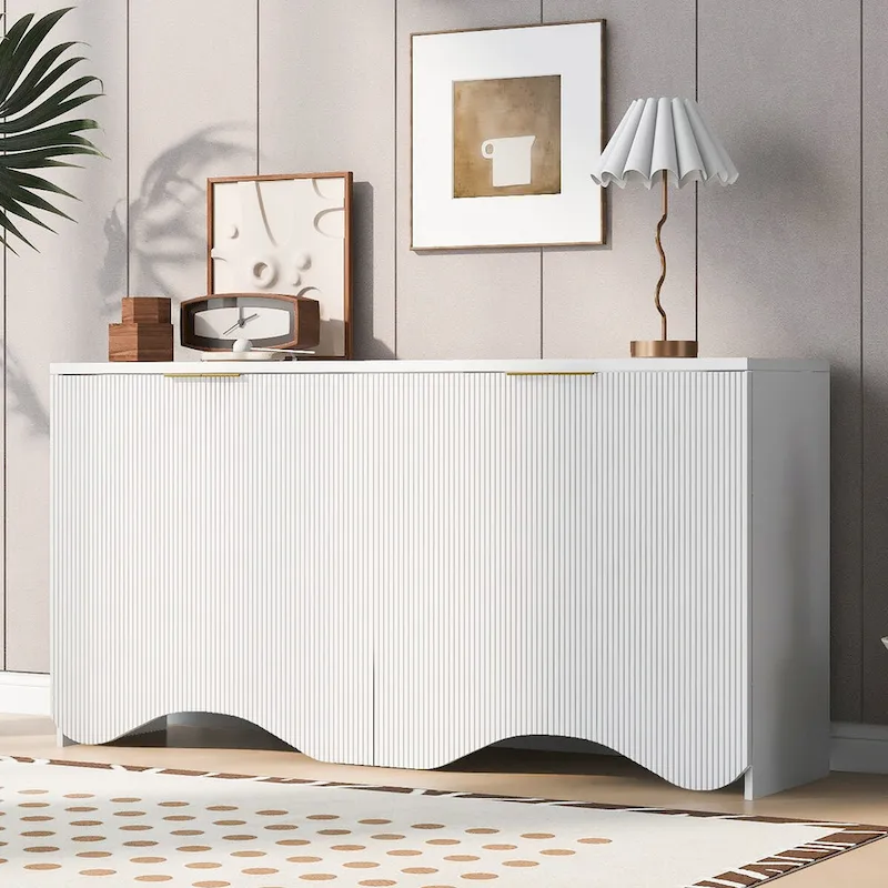 Black / White / Navy Blue Vertical Stripe 2-Door Storage Cabinet