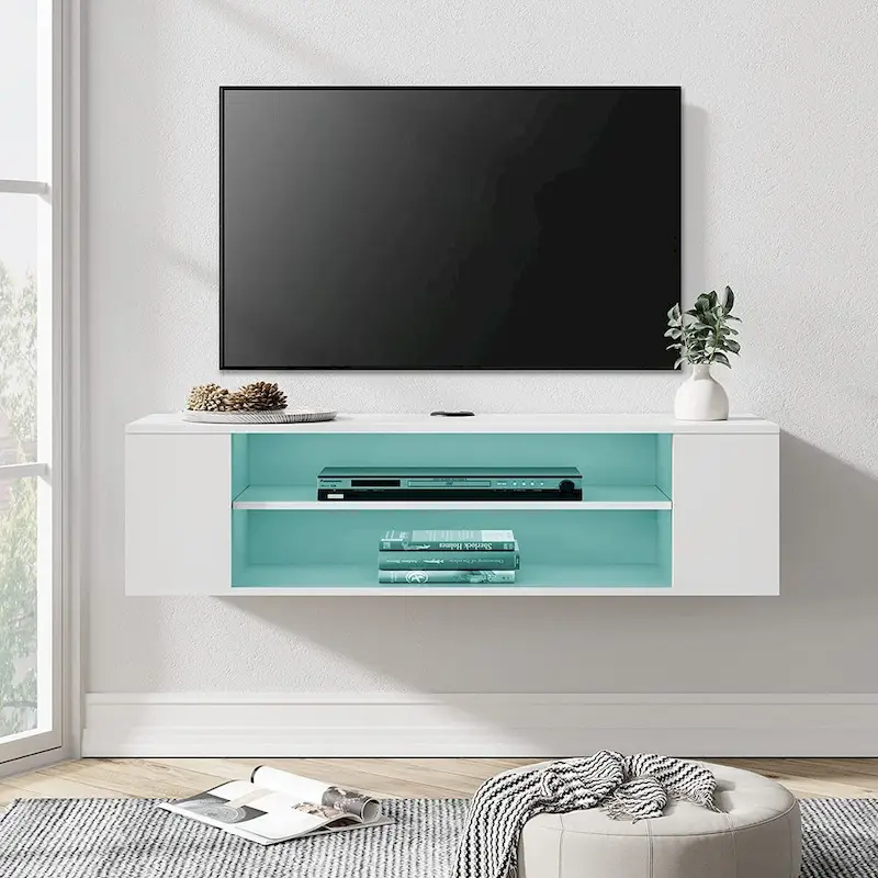 WAMPAT Floating TV Stand Shelf Wall Mounted Entertainment Center Floating Cabinet Media Hutch Under TV, 39 Inch