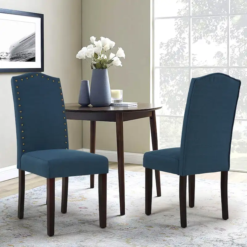 Fabric Upholstered Nailhead Trim Parson Dining Chairs Set of 2