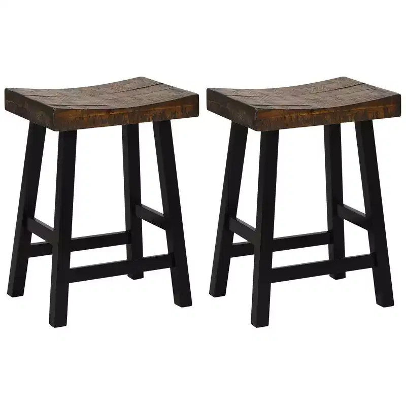Costway 24 Bar Stool Set of 2 Counter Height Solid Wood Curved Saddle Seat Footrest