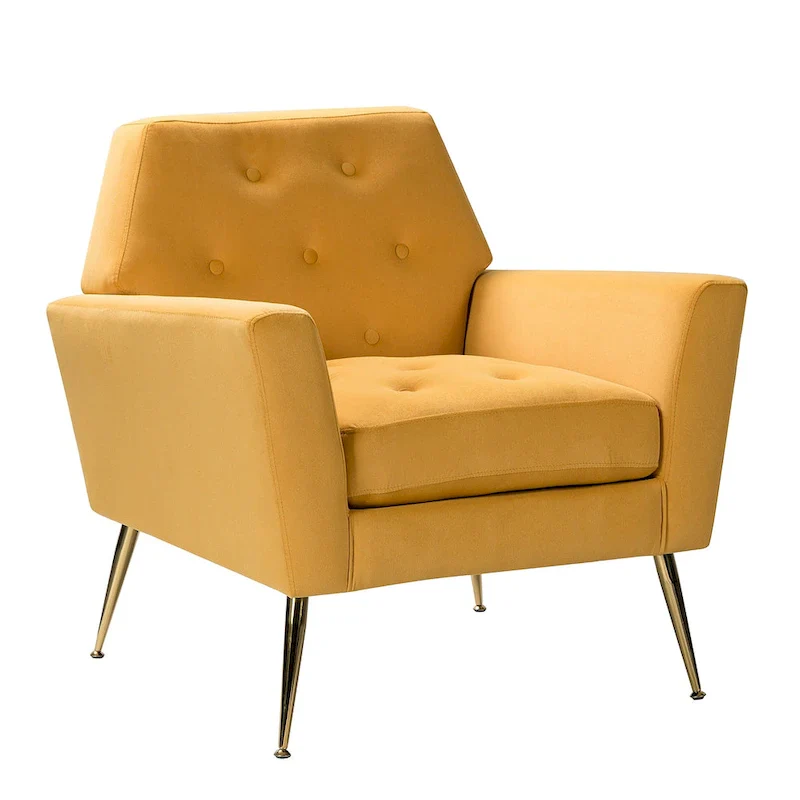 Velvet Tufted Accent Armchair with Gold Metal Legs – 250lbs Capacity