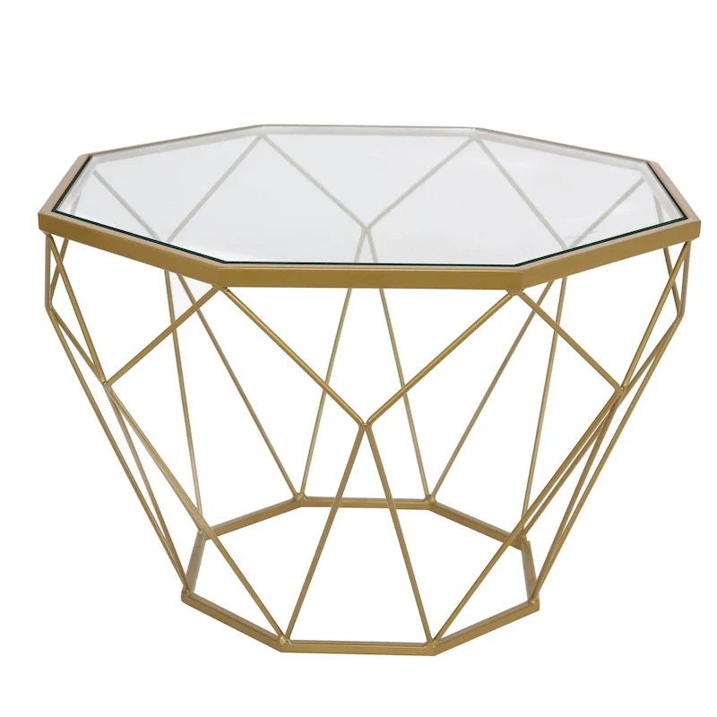 Geometric Glass Side Table, Modern Style, Single Use – Gold / Yellow / Black / Grey / White / Red