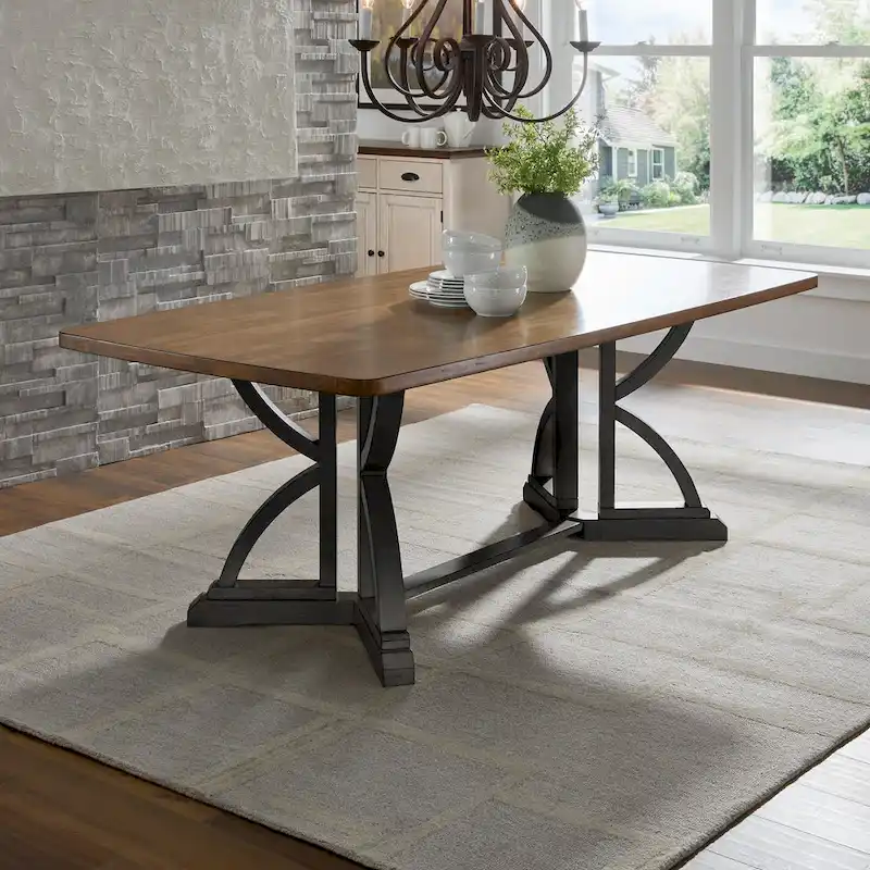 Eleanor 78-inch Oak Top Dining Table with Interlocking Base