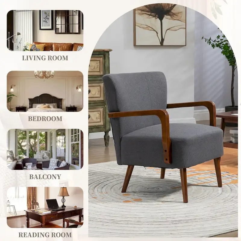 Modern chairs in the living room, wooden frame armchairs