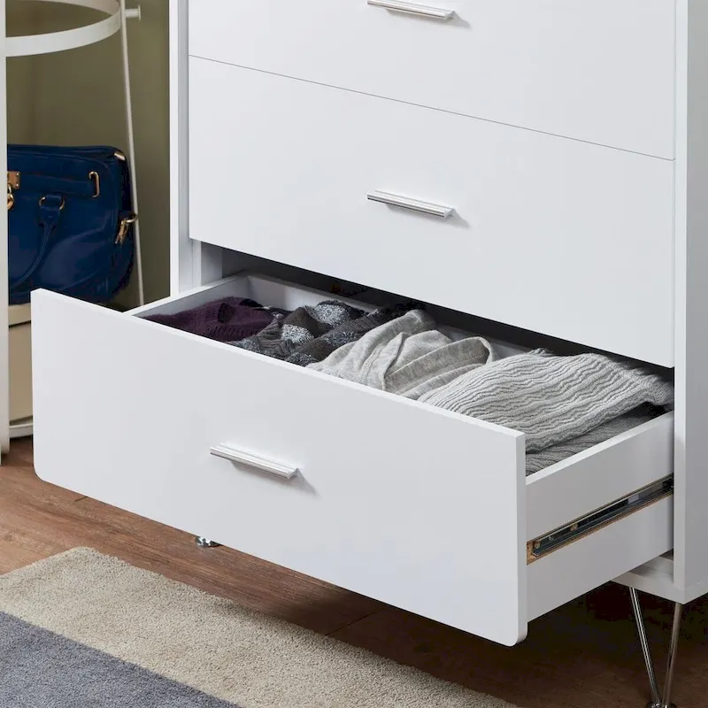 White / Walnut 5-Drawer Chest, Single Unit