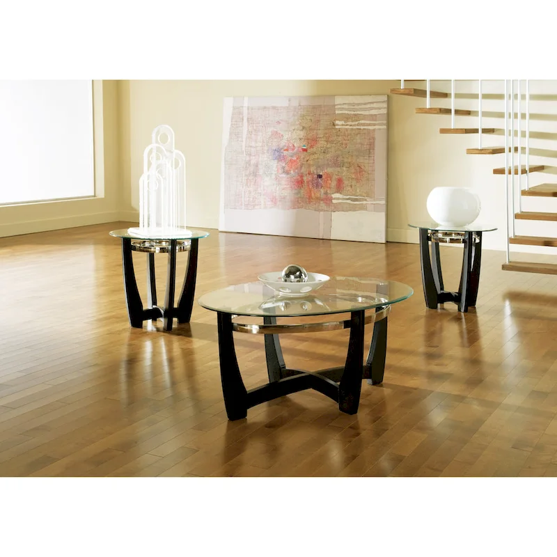 Glass Top Occasional Tables Set of 3 with Black Base