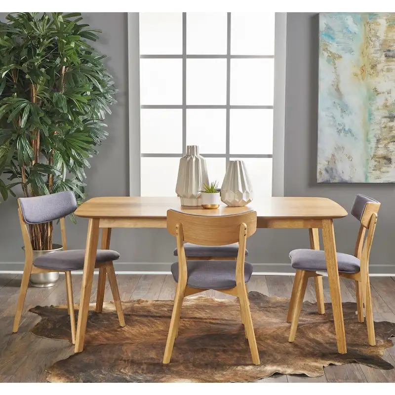 Mid-Century 5-Piece Wood Rectangle Dining Set with Chairs