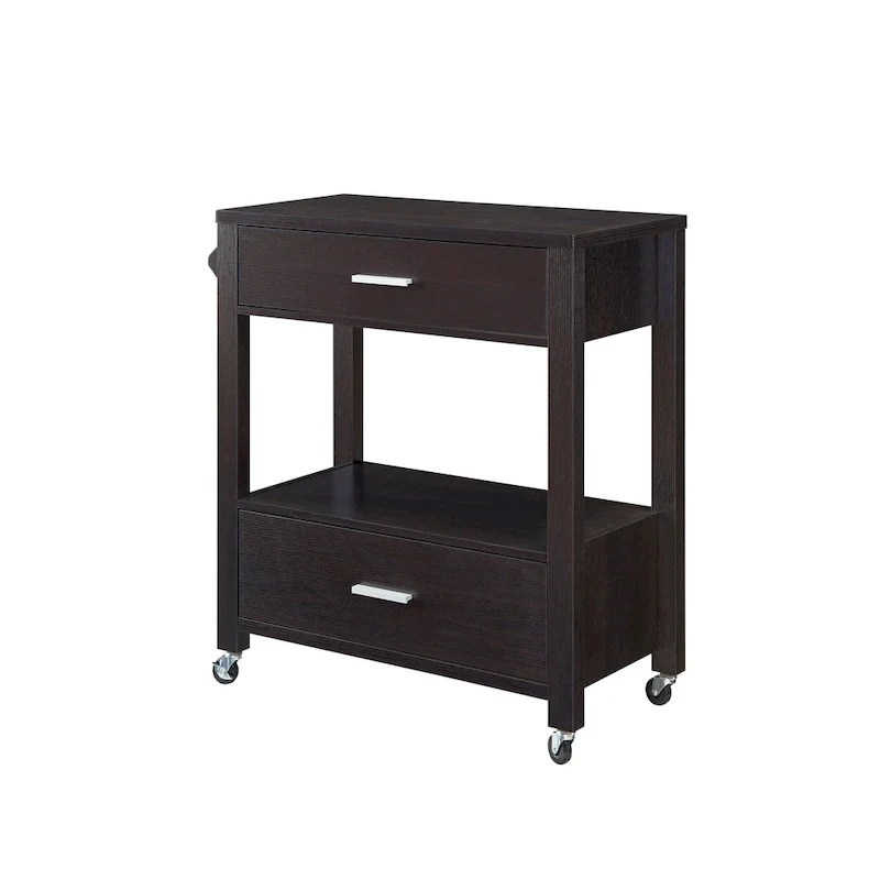 Newsom Modern 2-Drawer Caster Serving Cart with Towel Bar by Furniture of America