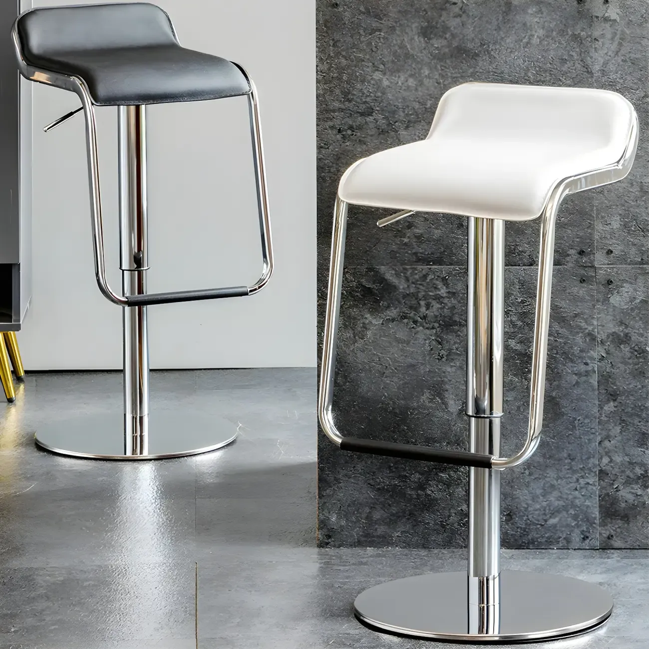 Modern Pedestal Swivel Bar Stool Adjustable Height Low Back Faux Leather
