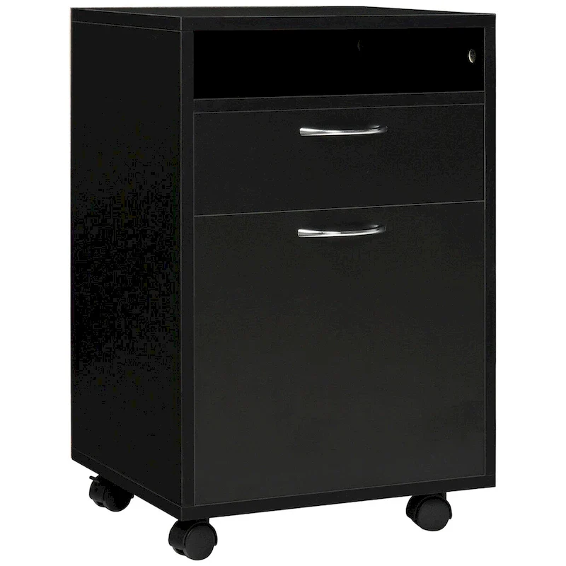 Black Rolling Storage Cabinet with Drawer and Door, Single-User