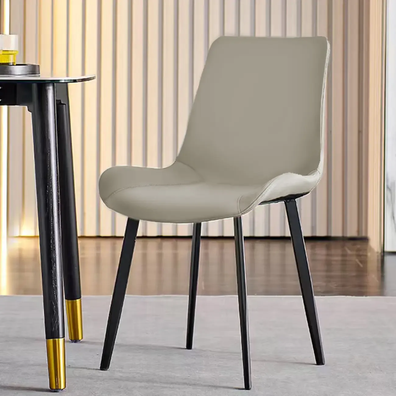 Simple Low Back Faux Leather Dining Chair with Alloy Legs