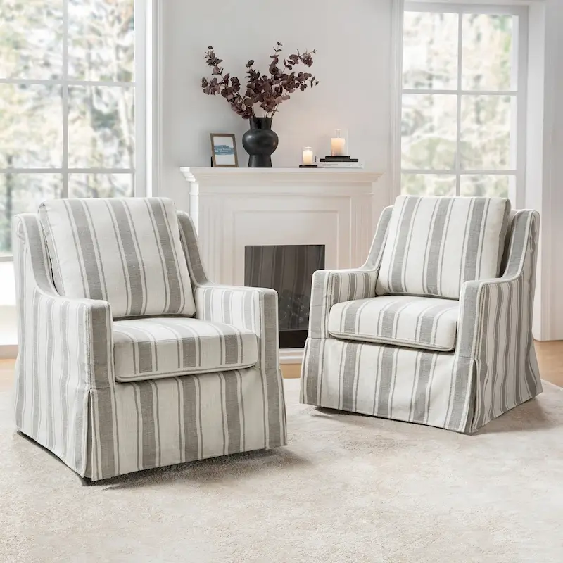 Stan Farmhouse Slipcover Rocking Swivel Chair Set of 2 by HULALA HOME