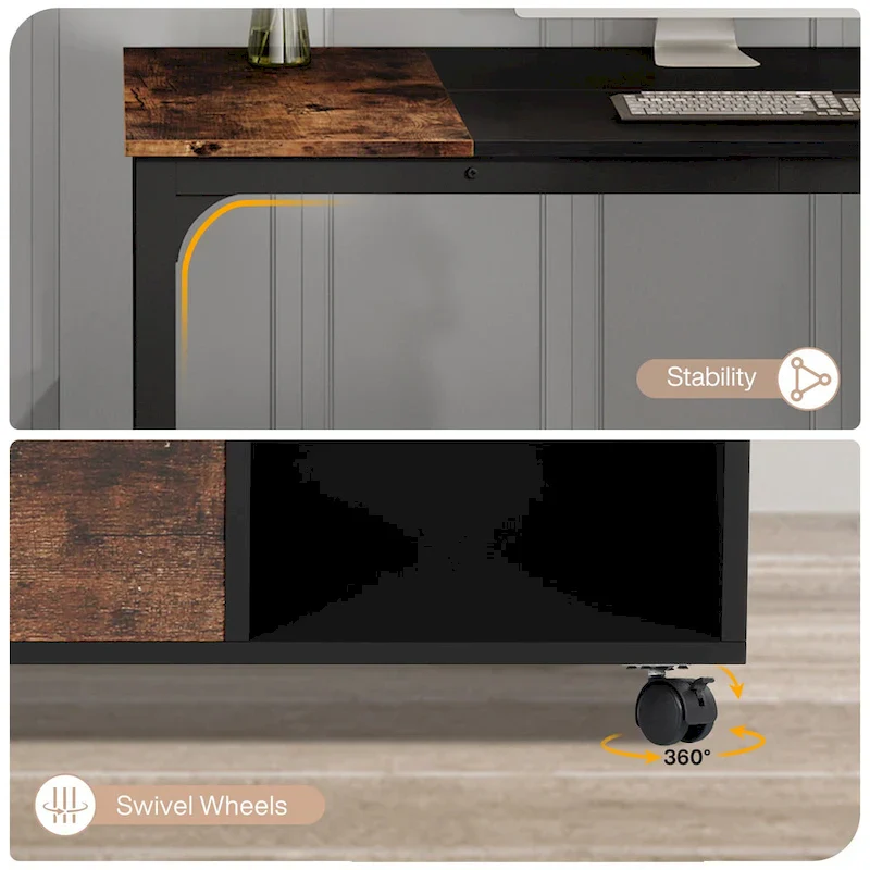 63  L-Shaped Executive Desk with 40  File Drawer Cabinet