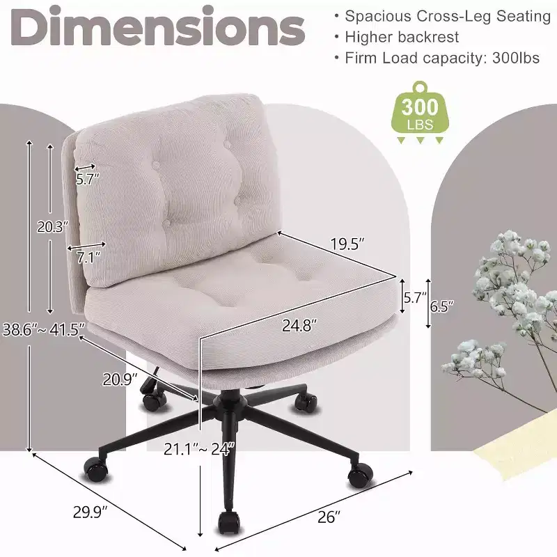 VINGLI Criss Cross Cloud Seat,Comfy Corduroy Cross Legged Office Desk Chair with/no Wheels,Modern Swivel Perch Light Khaki