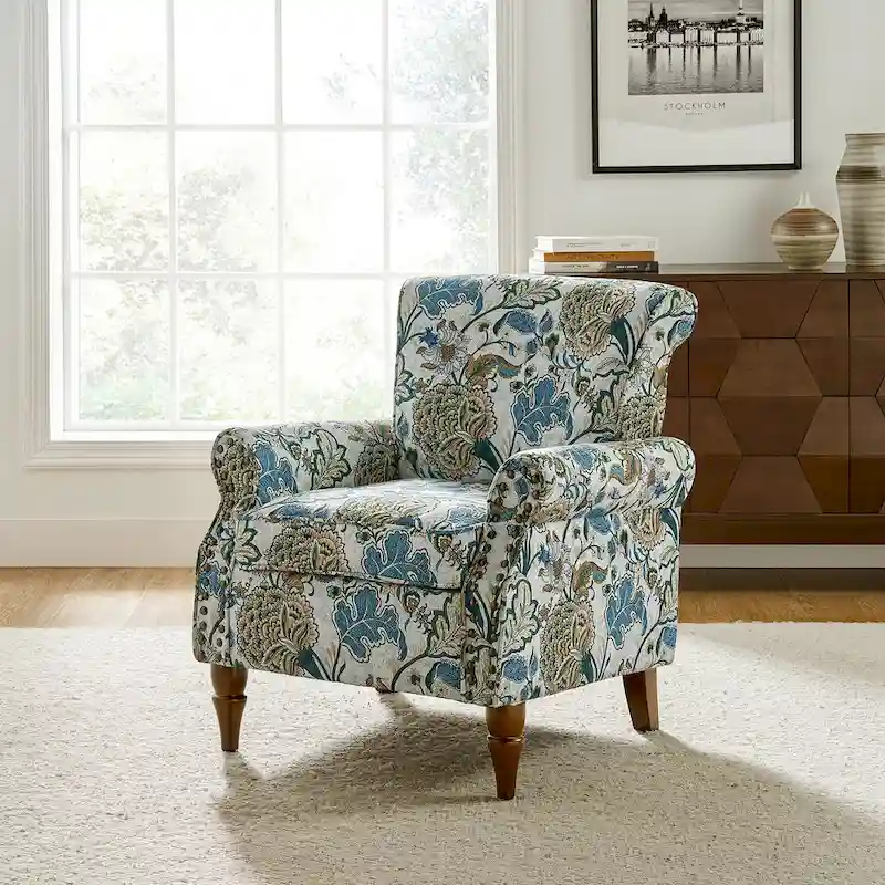 Nyctelius Traditional Polyester Accent Chair with Rolled Arms and Nailhead Trim by HULALA HOME