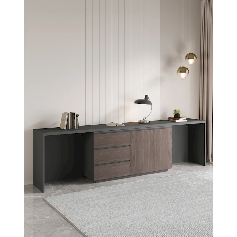 Super Large Modern Home Office Expandable Desk with Drawer Dresser for Storage