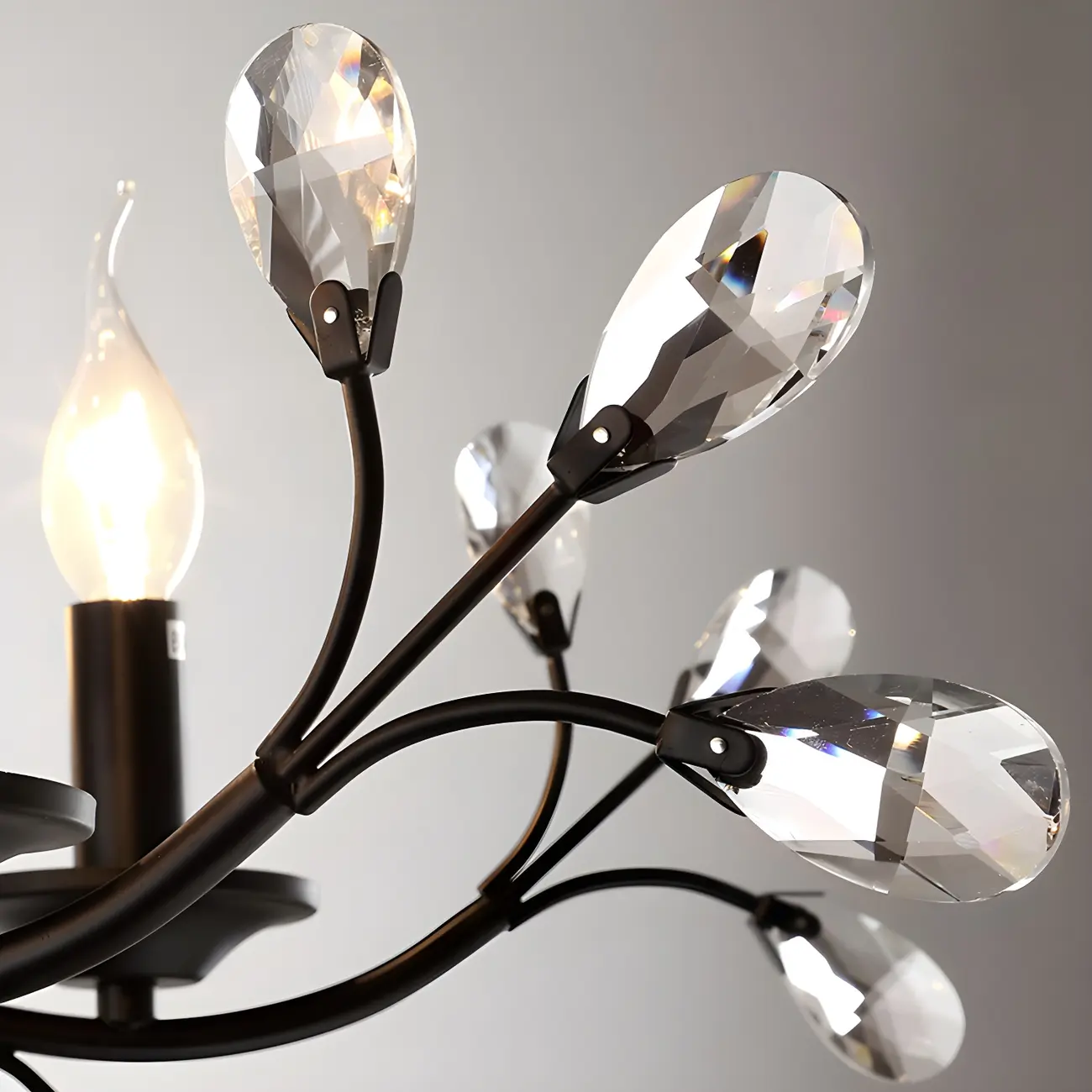 Modern Elegant Black Branch Crystal Candelabra Chandelier