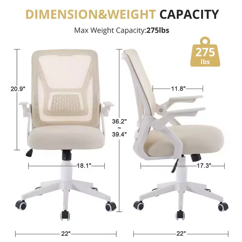 VECELO Mid-Back Swivel Ergonomic Office Chair with Adjustable Arms Mesh Lumbar Support