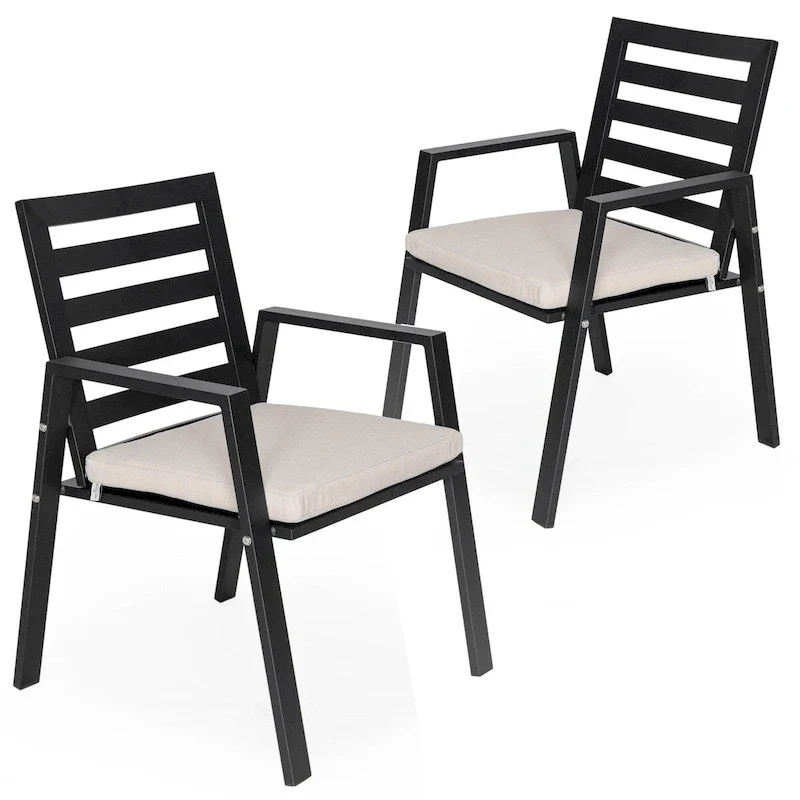 LeisureMod Chelsea Set of 2 Patio Dining Armchair in Aluminum with Cushions for Porch Backyard Pool Garden - 34.84