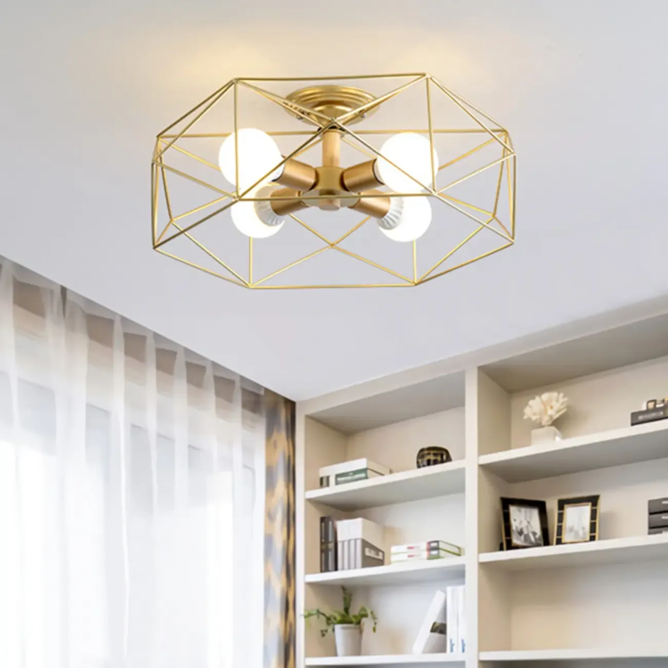 Sleek Gold Semi-Flush Ceiling Light with Iron Drum Shade