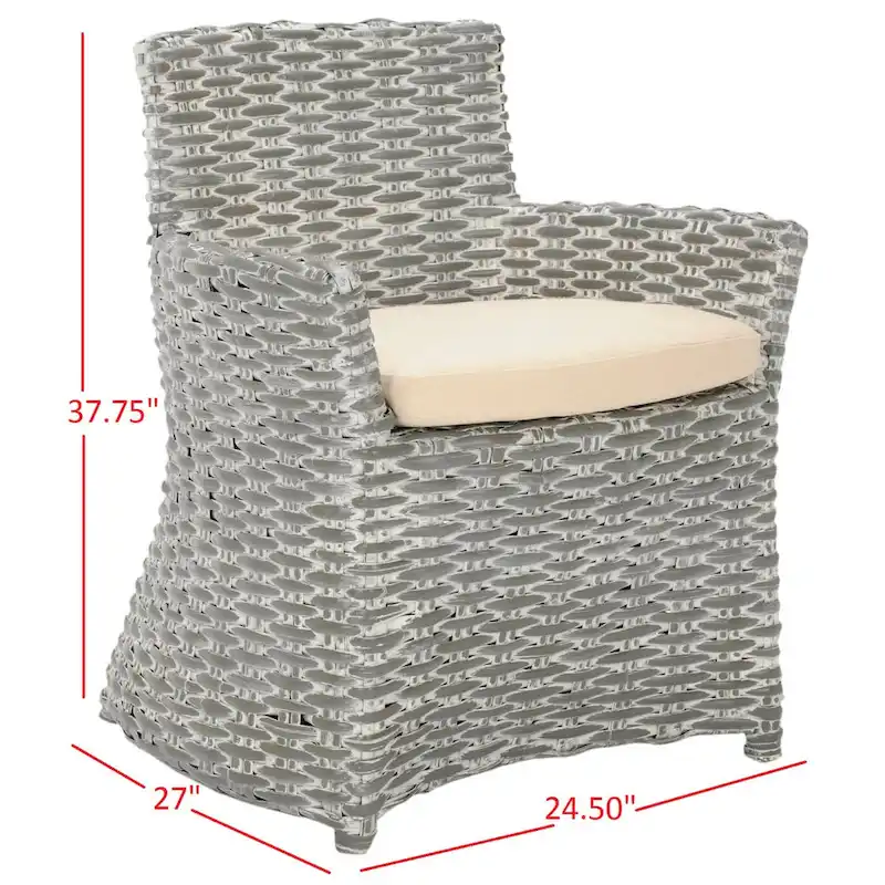 SAFAVIEH Ginny Wicker Washed Out Grey Arm Chair - 28 W x 24 D x 33 H - 28Wx24Dx33H
