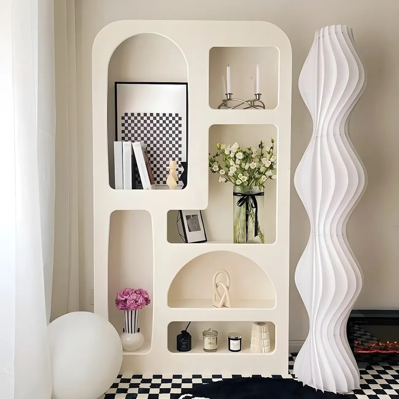 Contemporary White Wood Open Storage Display Cabinet