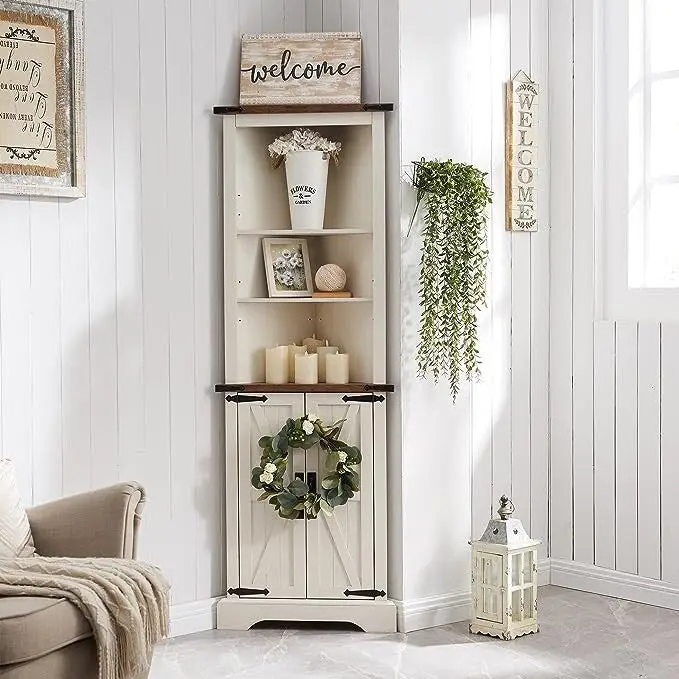 Farmhouse Tall Corner Cabinet, Storage Cabinet, Home Space Saver
