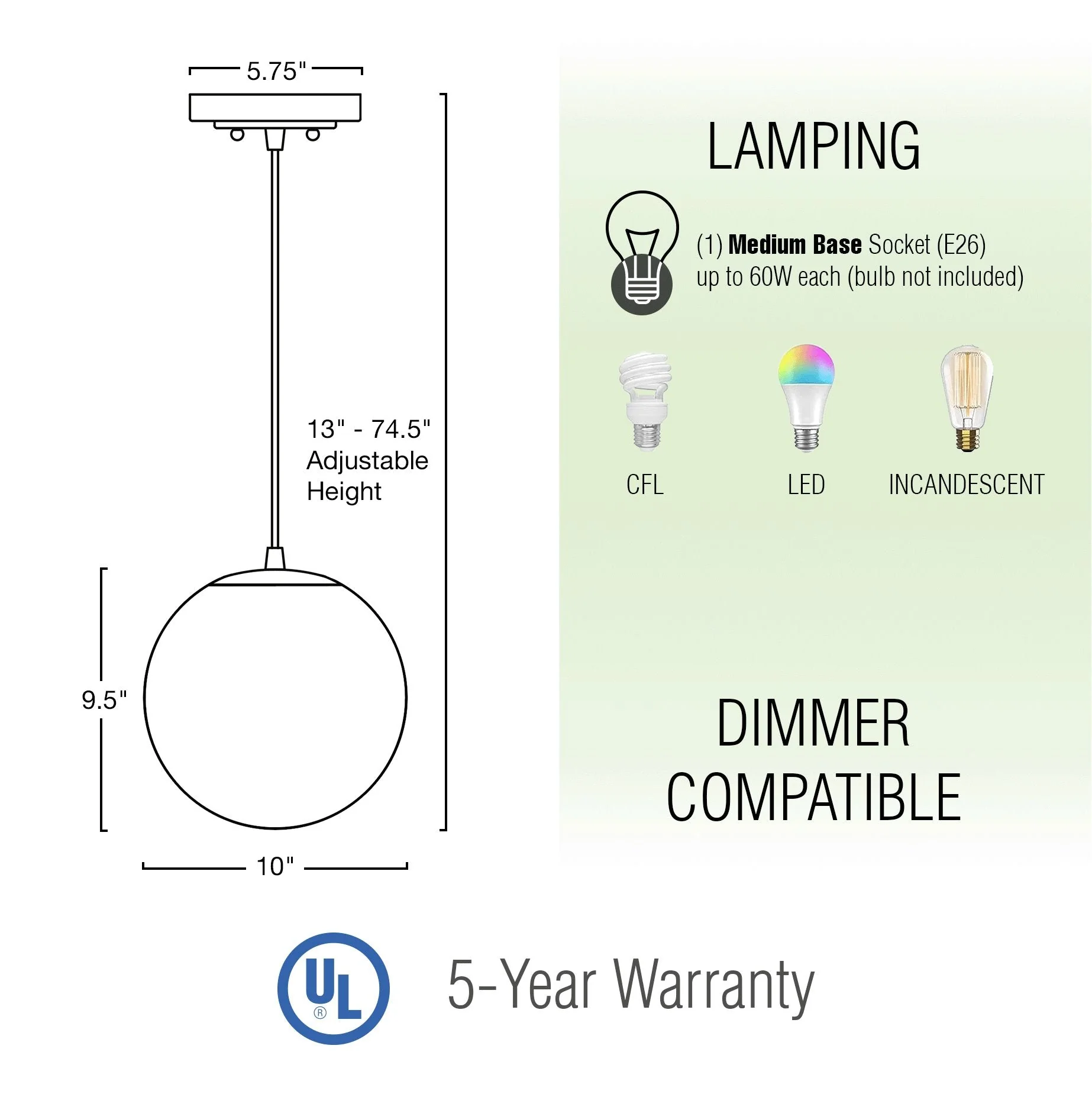 Ceres 10 Mid-Century Modern Hanging Orb Pendant Light
