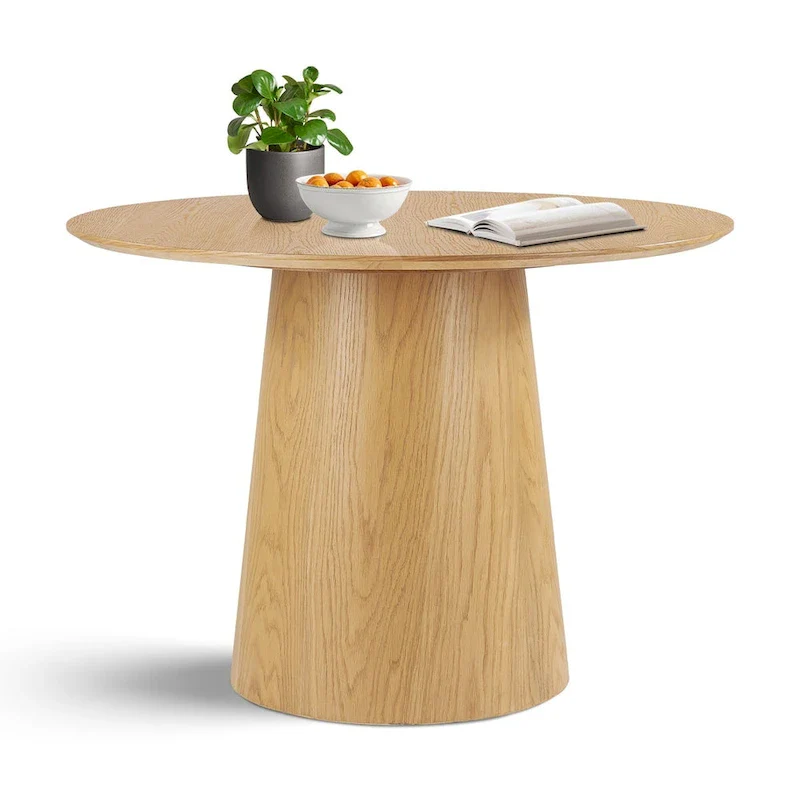 Round Pedestal Dining Table - Black/Natural, White Oak Veneer, Seats 4
