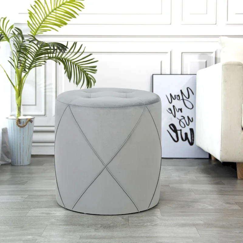 Adeco Velvet Round Tufted Ottoman Foot Rest Vanity Stool