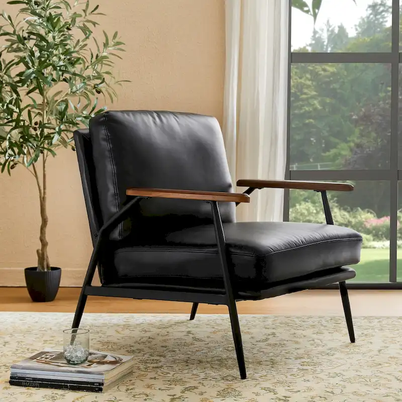 28W Mid-century Modern Soft PU Leather Accent Armchair