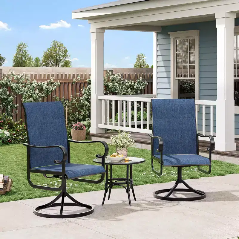 Swivel Outdoor Patio Chair High Back Padded All-Weather Textilene Seat Sturdy Metal Rocking Frame for Garden Lawn Backyard