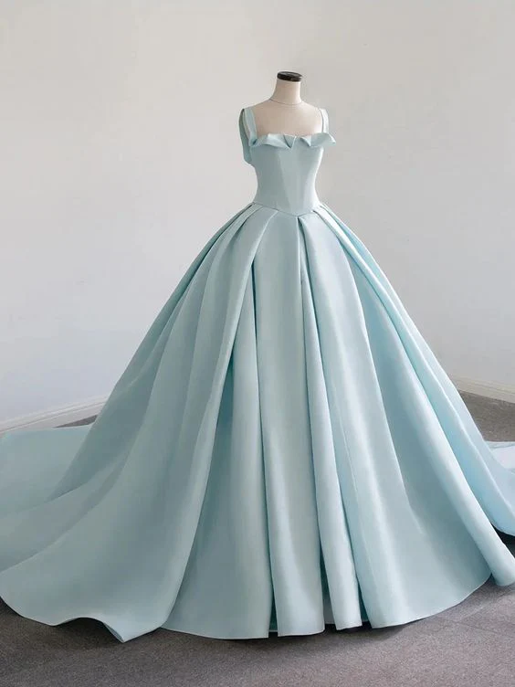 Sky Blue Satin Long Ball Gown Quinceanera Dresses