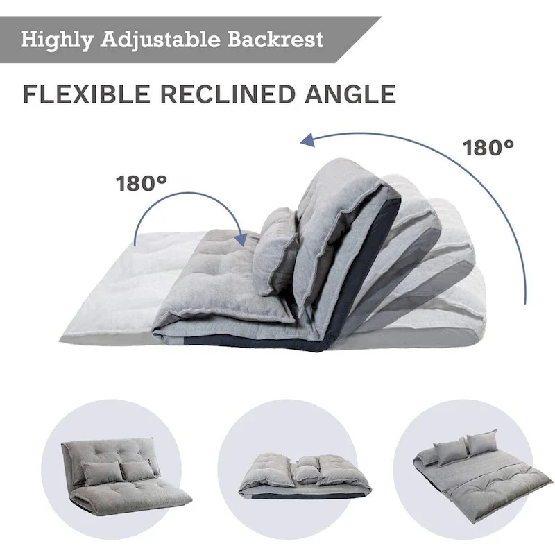 Modern Adjustable Ergonomic Fabric-Covered Sofa Bed Chair with Metal Frame