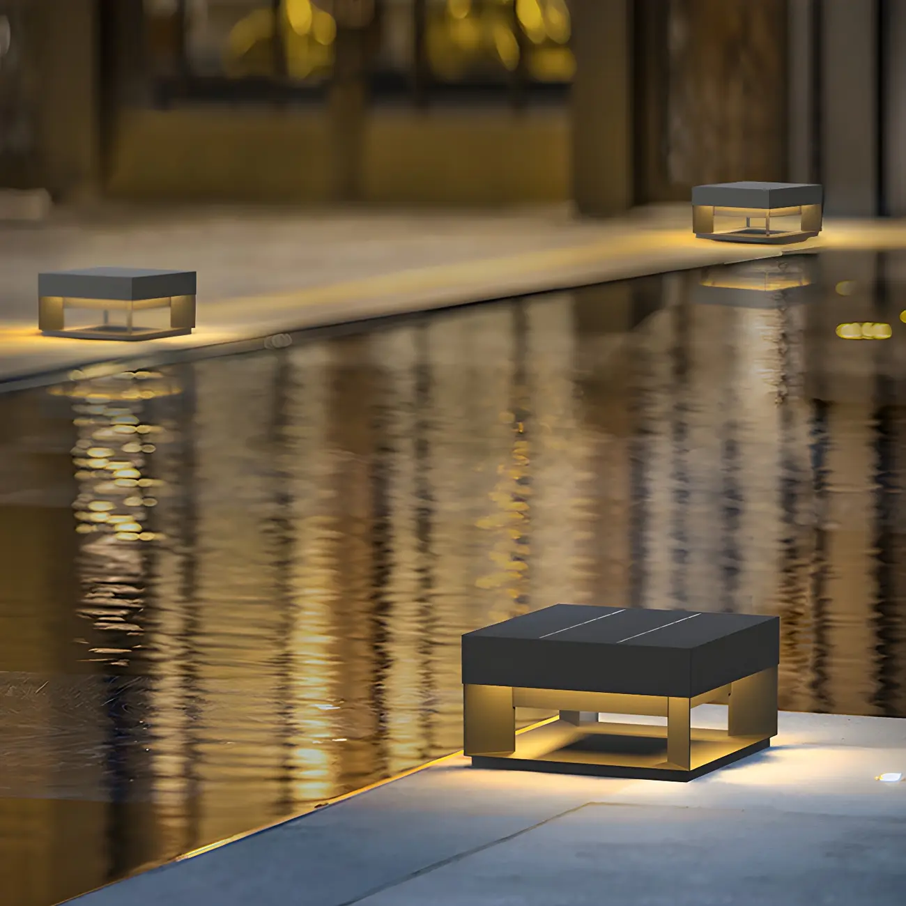 Modern Solar Color-Changing LED Black Outdoor Post Lights