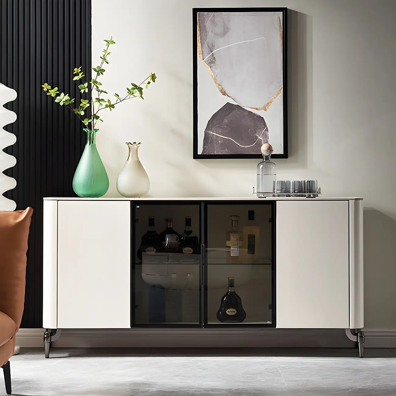 Modern Stone Countertop Sideboard with Cabinets