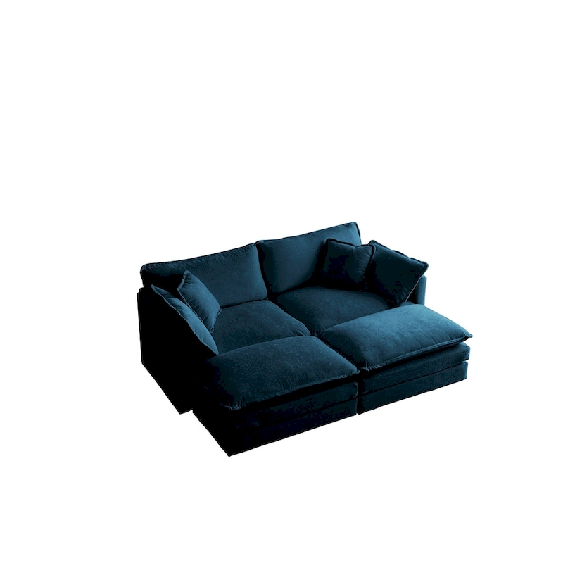4 - Piece Upholstered Sectional Sofa with Ottoman Blue