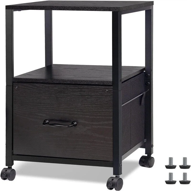 2 Tier Metal Mobile Under Desk Home Printer Stand - 11.81 D x 15.75 W x 25.6 H