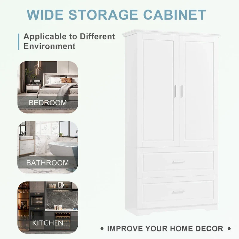 White MDF Bathroom Storage Cabinet with 2 Doors, 3 Shelves & 2 Drawers