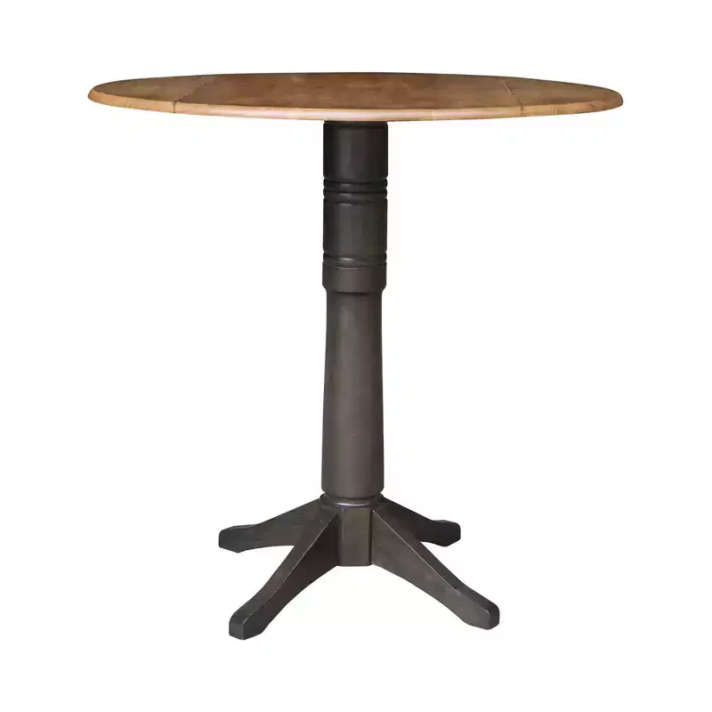 42" Alexandra Round Top Dual Drop Leaf Bar Height Pedestal Dining Table Hickory/Washed Coal - International Concepts