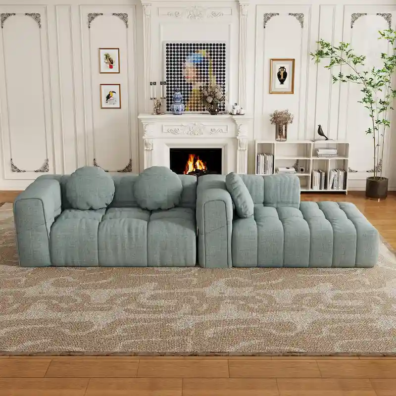 103 L-Shaped Chenille Sectional Sofa with Left Recliner & Pillows