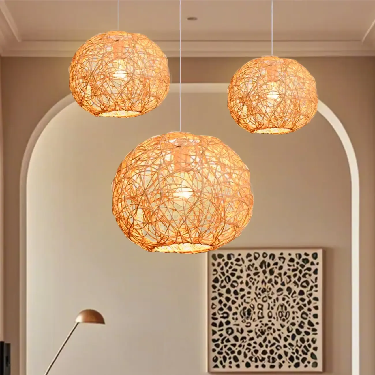 Glam Woven Ball Pendant Light for Living Room Decor