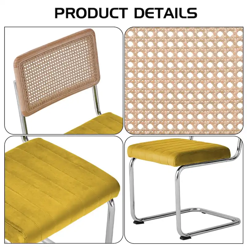 Velvet Upholstered Rattan Dining Chairs Set of 2/4