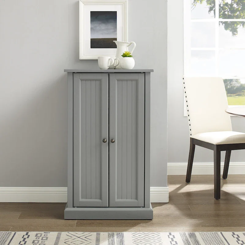 White Coastal Beadboard Accent Cabinet – Double Door, 4 Adjustable Shelves, 1 User