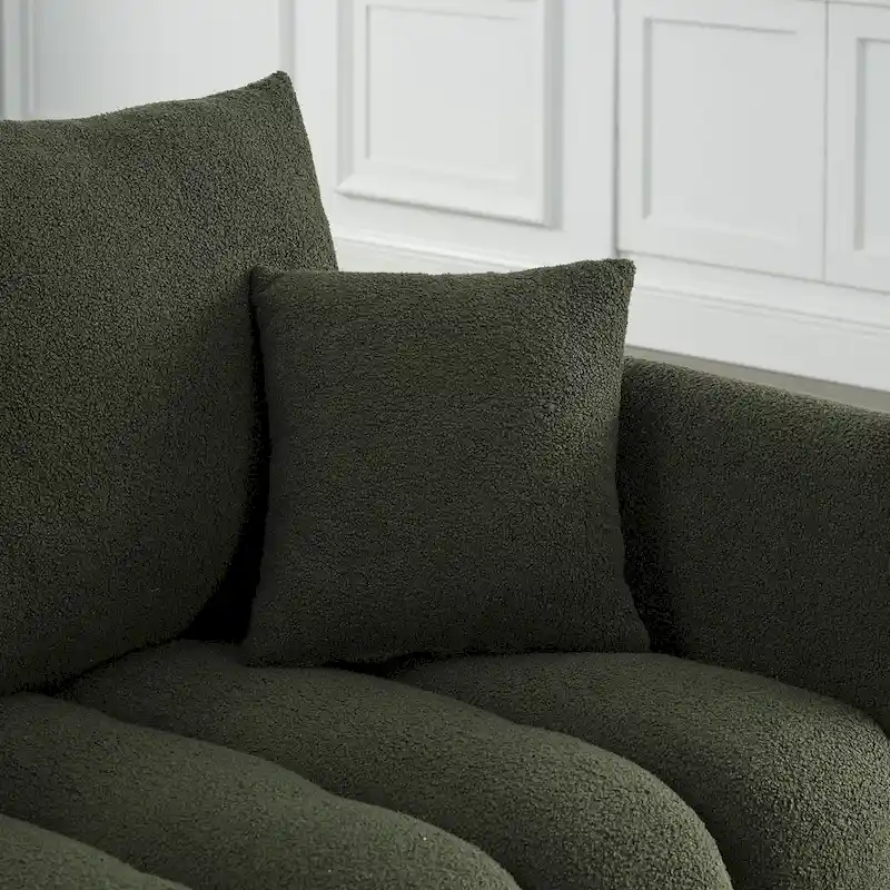 Green Teddy 3-seater Sofa with Back Pillows and Wood Frame