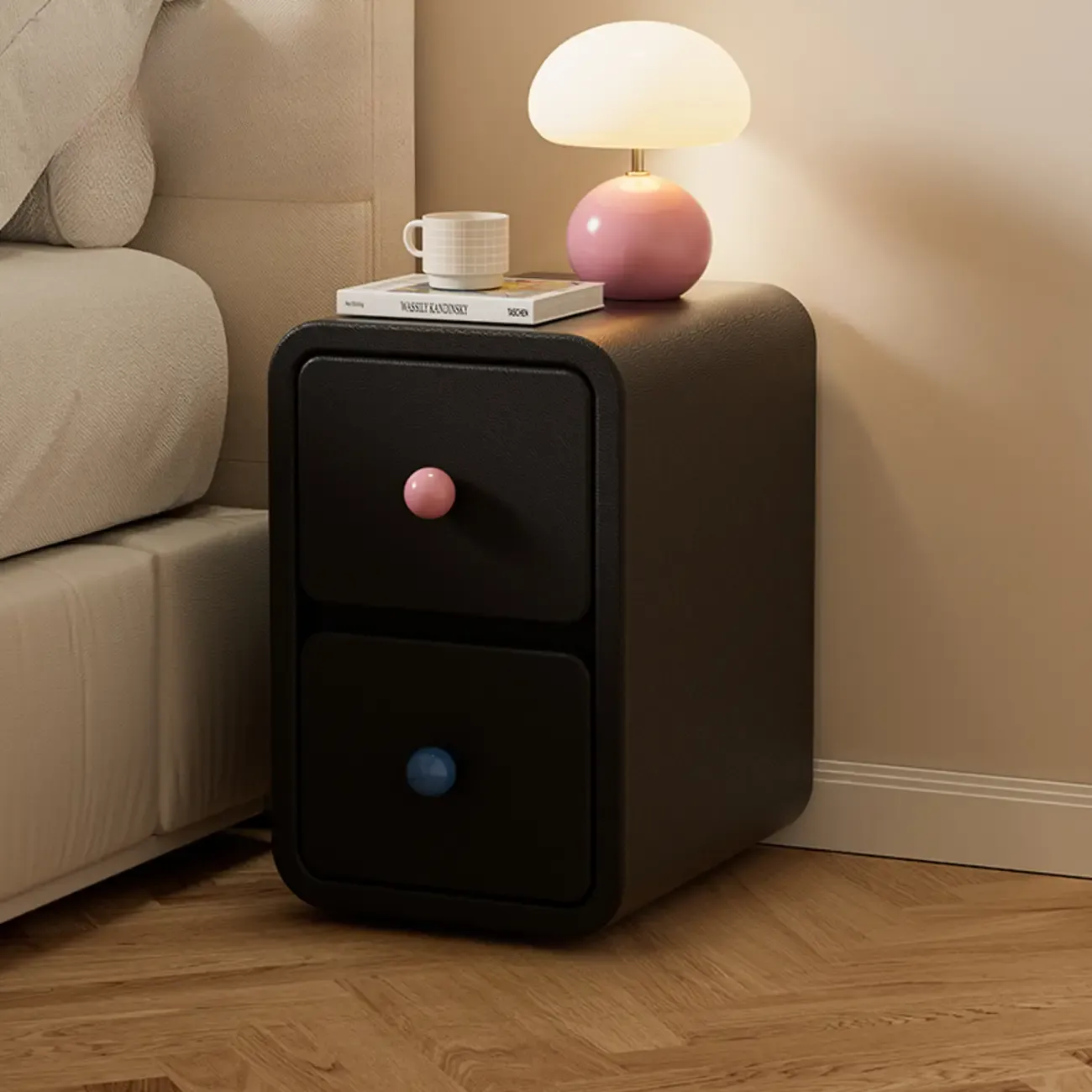 Narrow Rectangular Wood Nightstand with Drawers